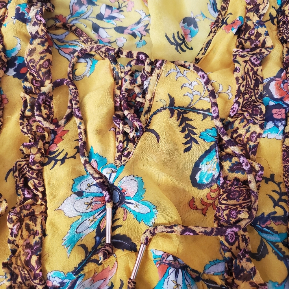 Anthropologie Ruffle Yellow Mesh Blouse - Picture 7 of 8